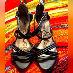 Sam Edelman Sloan Black Leather Wedges Sandals Size 8
